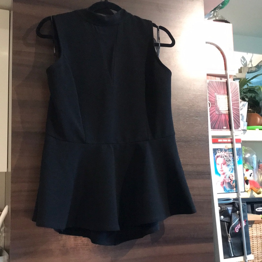 Peplum high collar with mesh neckline